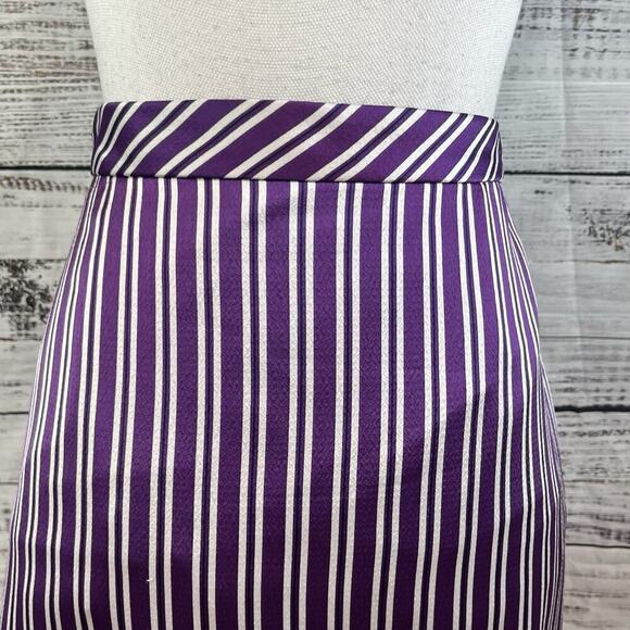 Banana Republic Skirt size 12 Purple White Striped Satin Asymmetrical Career - Picture 3 of 8